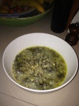 Spinach and rice soup in a bowl
