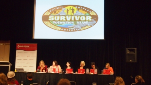 Survivor: Submission Island with L to R: Margaret Marbury, Abby Zidle, Laura Bradford, Nina Bruhns, Joel Naoum and Alex Adsett