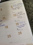 Calendar showing Kate's pudding day