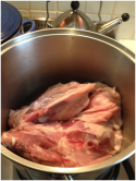 Stock pot with chicken carcases