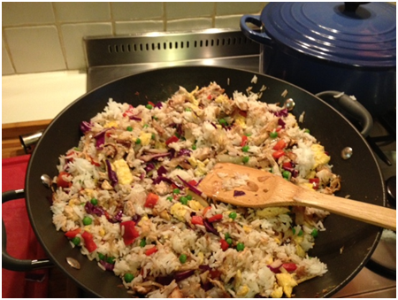 Stir fried rice made with Victoria's chicken stock