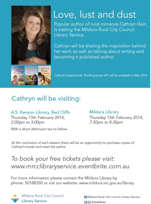Poster for Cathryn Hein library talk 13th February 2014